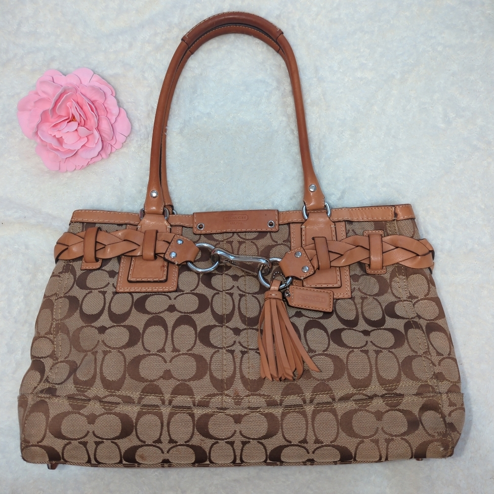 Coach Hampton Carryall Signature Canvas Leather Canvas Large Good Condition - Picture 1 of 6